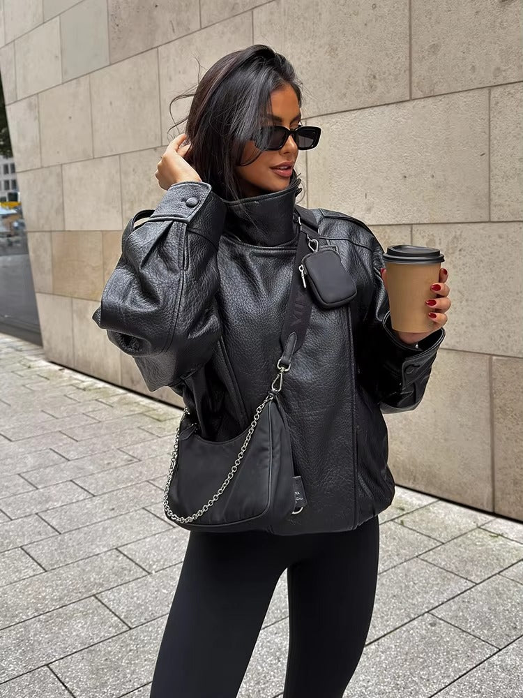 Carla Asymmetrical Leather Jacket - Image 8